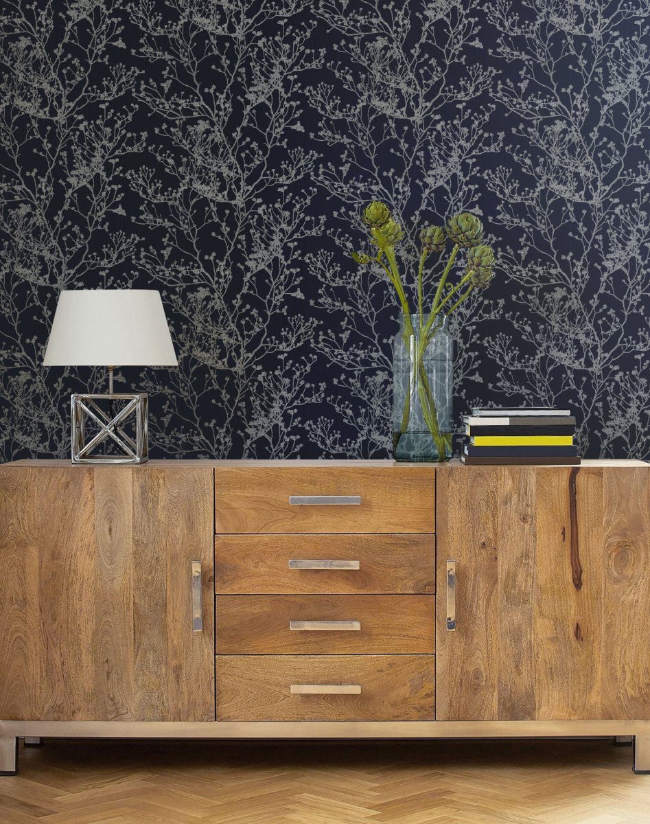 Обои Ronald Redding Handcrafted Naturals Budding Branch Silhouette HC7521 фото в интерьере